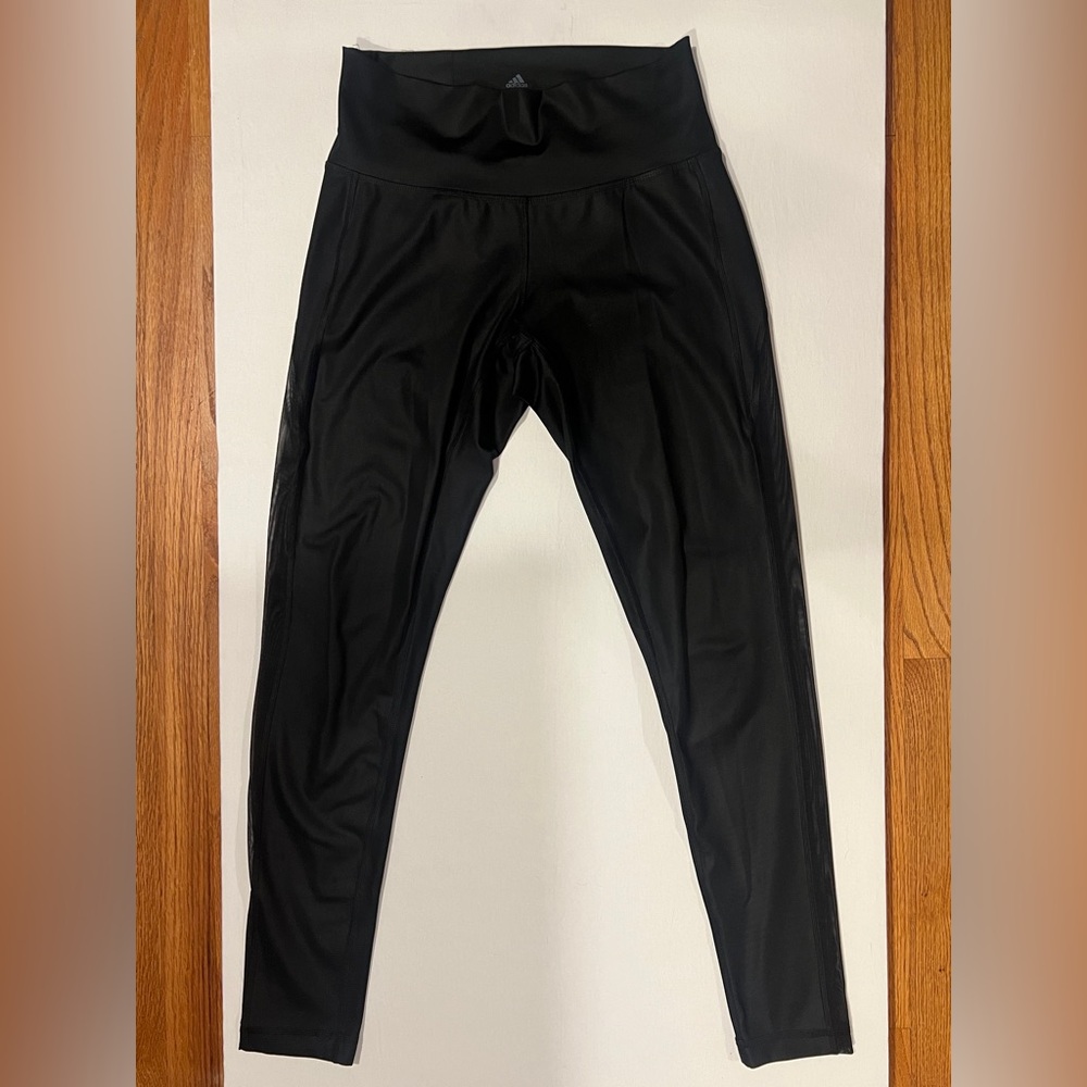 Adidas Faux Leather Look Leggings with mesh details